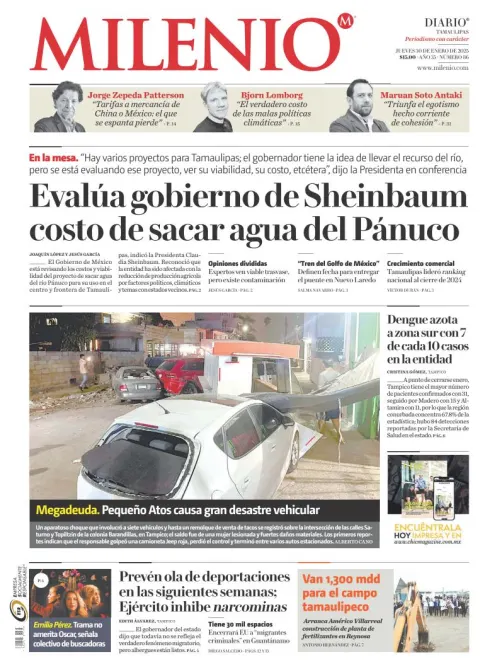 Portada de Milenio Tamaulipas del jueves, 30 de enero de 2025