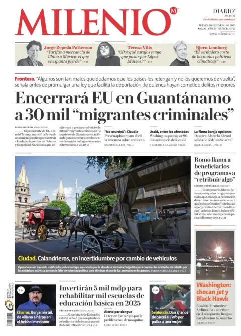 Portada de Milenio Jalisco del jueves, 30 de enero de 2025