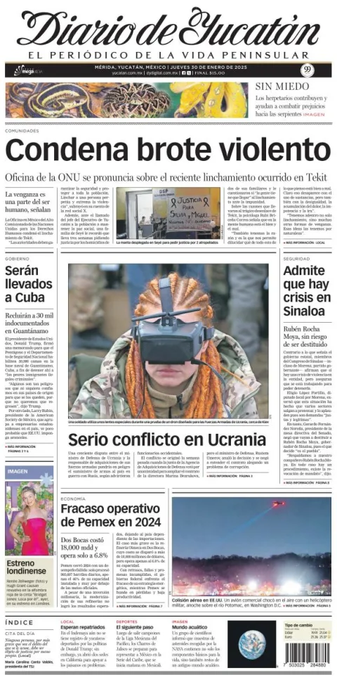 Portada de Diario de Yucatán del jueves, 30 de enero de 2025