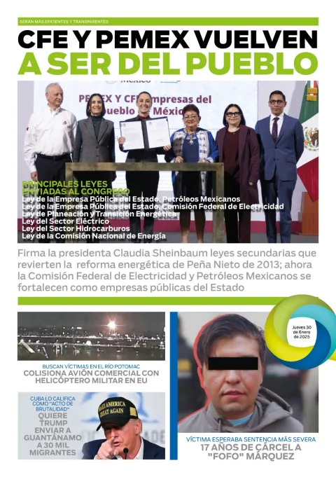 Portada de El Quintana Roo (contraportada) del jueves, 30 de enero de 2025