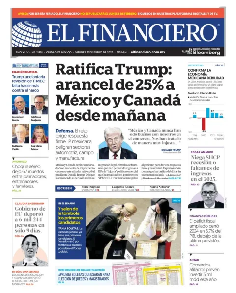 Portada de El Financiero del viernes, 31 de enero de 2025