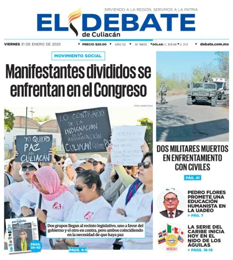 Portada de El Debate de Culiacán del viernes, 31 de enero de 2025