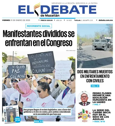 Portada de El Debate de Mazatlán
