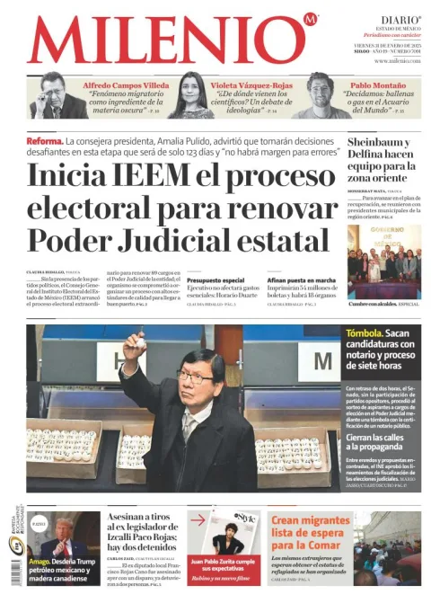 Portada de Milenio Edo de México del viernes, 31 de enero de 2025