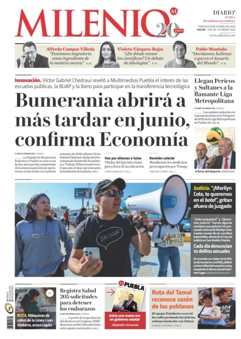 Portada de Milenio Puebla del viernes, 31 de enero de 2025