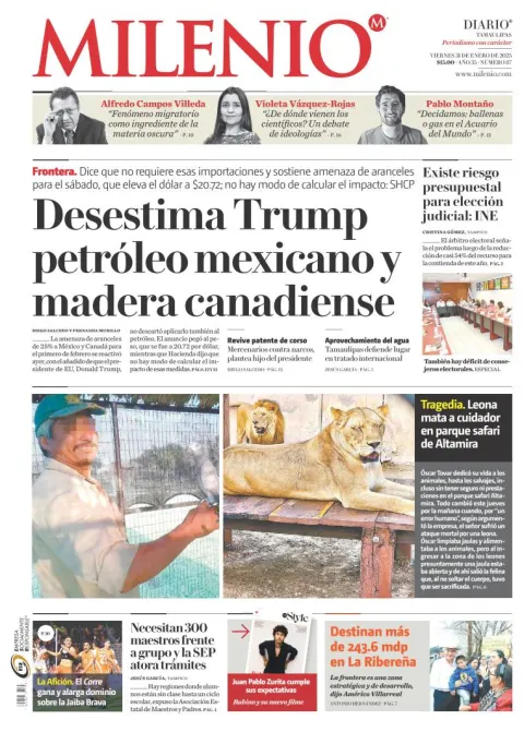 Portada de Milenio Tamaulipas del viernes, 31 de enero de 2025