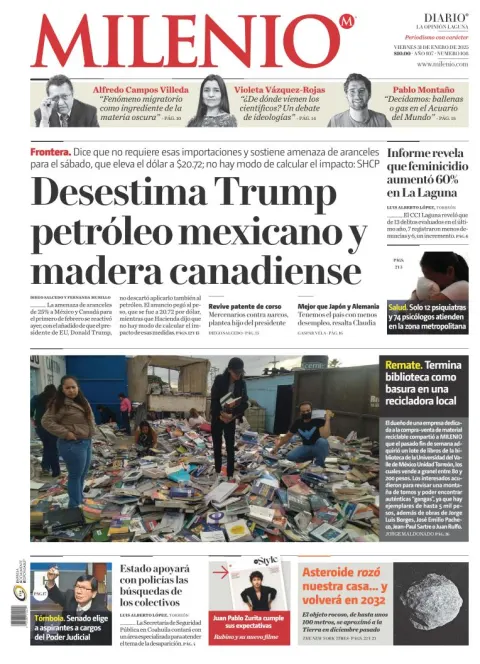 Portada de Milenio Laguna del viernes, 31 de enero de 2025
