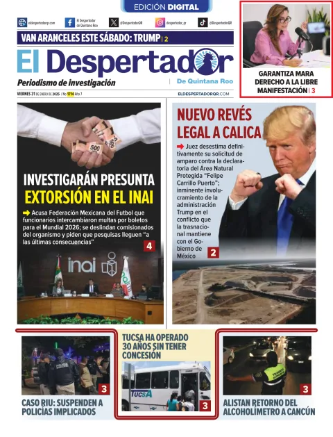 Portada de El Despertador de Quinatana Roo del viernes, 31 de enero de 2025