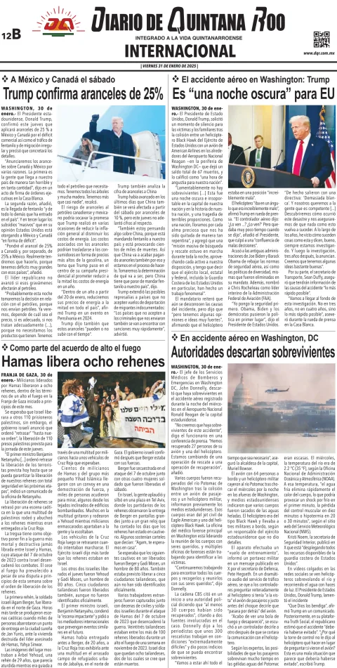 Portada de Diario de Quintana Roo (contra Portada) del viernes, 31 de enero de 2025