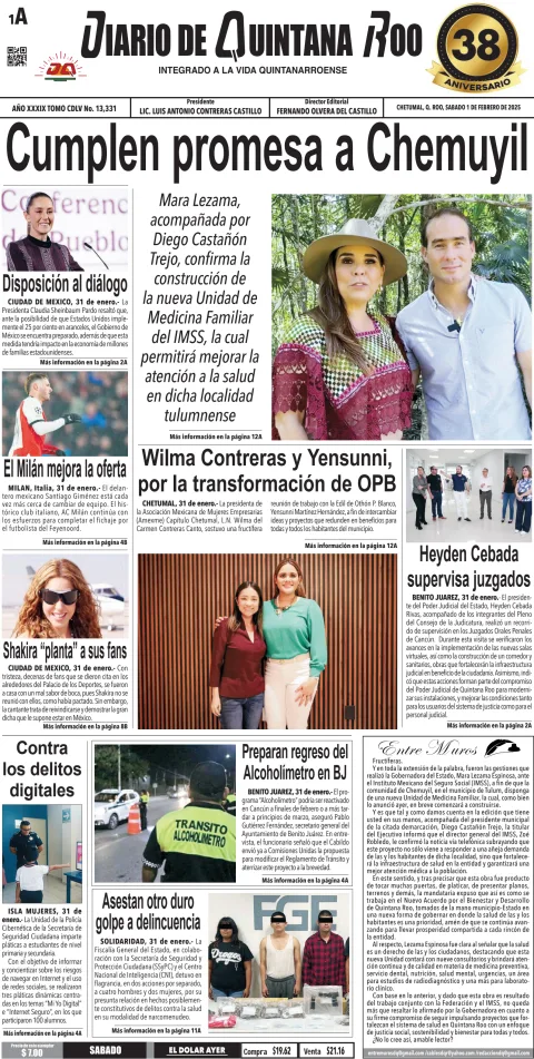Portada de Diario de Quintana Roo (portada)