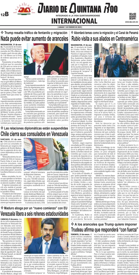 Portada de Diario de Quintana Roo (contra Portada)