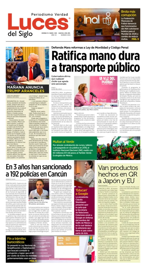 Portada de Luces del Siglo del viernes, 31 de enero de 2025