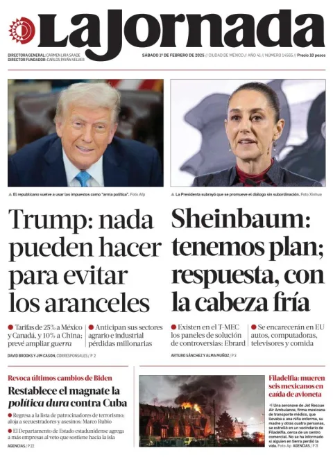 Portada de La Jornada del sábado, 1 de febrero de 2025