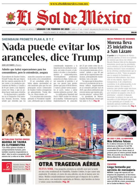 Portada de El Sol de México del sábado, 1 de febrero de 2025