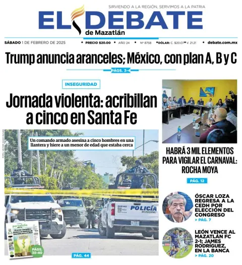 Portada de El Debate de Mazatlán