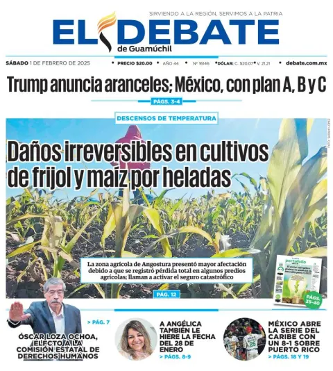 Portada de El Debate de Guamúchil del sábado, 1 de febrero de 2025