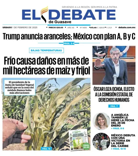 Portada de El Debate de Guasave del sábado, 1 de febrero de 2025