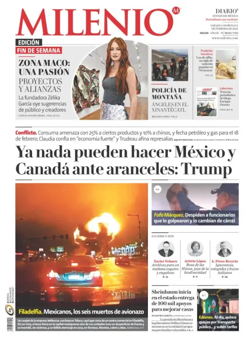 Portada de Milenio Edo de México del sábado, 1 de febrero de 2025