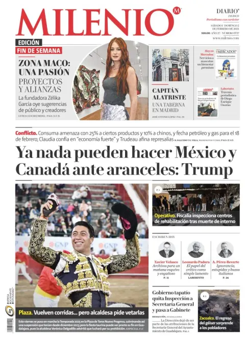 Portada de Milenio Jalisco del sábado, 1 de febrero de 2025