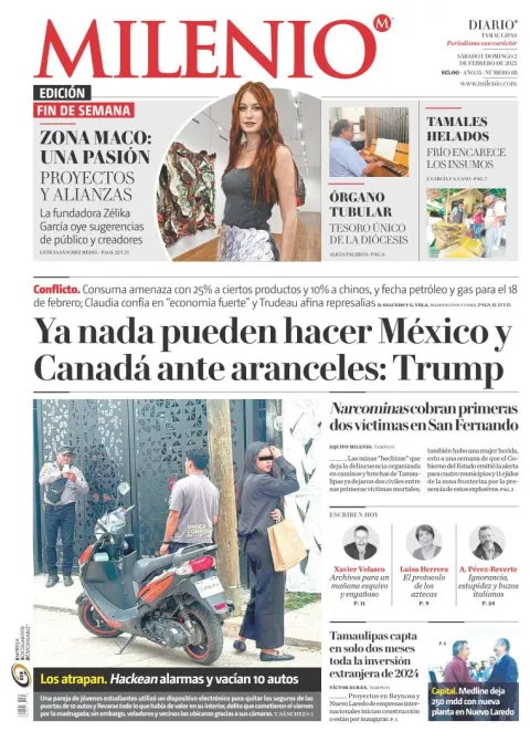 Portada de Milenio Tamaulipas del sábado, 1 de febrero de 2025