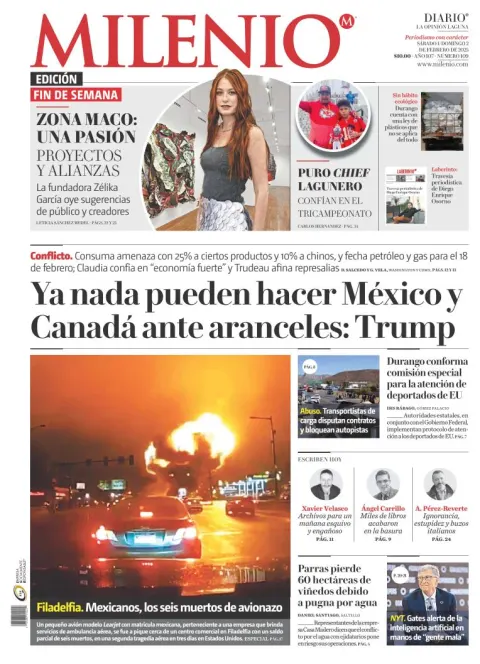 Portada de Milenio Laguna del sábado, 1 de febrero de 2025