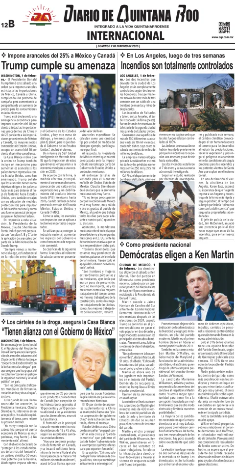 Portada de Diario de Quintana Roo (contra Portada) del domingo, 2 de febrero de 2025
