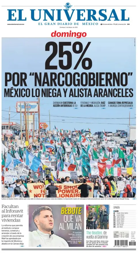 Portada de El Universal del domingo, 2 de febrero de 2025