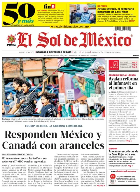 Portada de El Sol de México del domingo, 2 de febrero de 2025