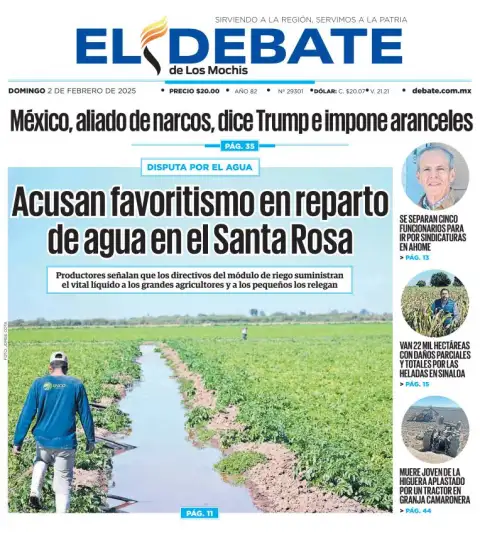 Portada de El Debate de los Mochis del domingo, 2 de febrero de 2025
