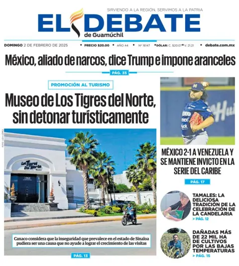 Portada de El Debate de Guamúchil del domingo, 2 de febrero de 2025