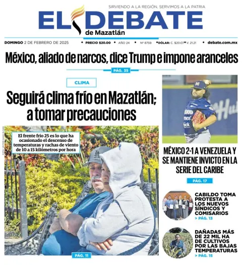 Portada de El Debate de Mazatlán del domingo, 2 de febrero de 2025