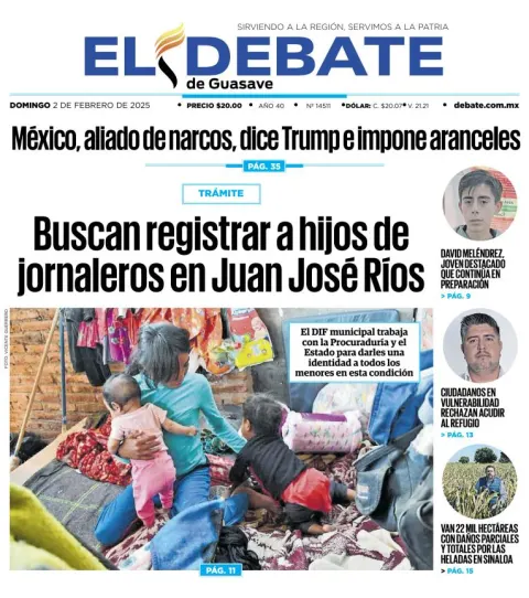 Portada de El Debate de Guasave del domingo, 2 de febrero de 2025