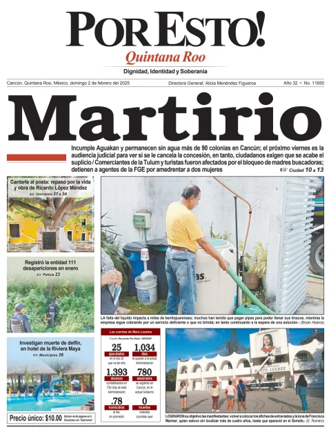Portada de Por Esto (quintana Roo Cancun) del domingo, 2 de febrero de 2025