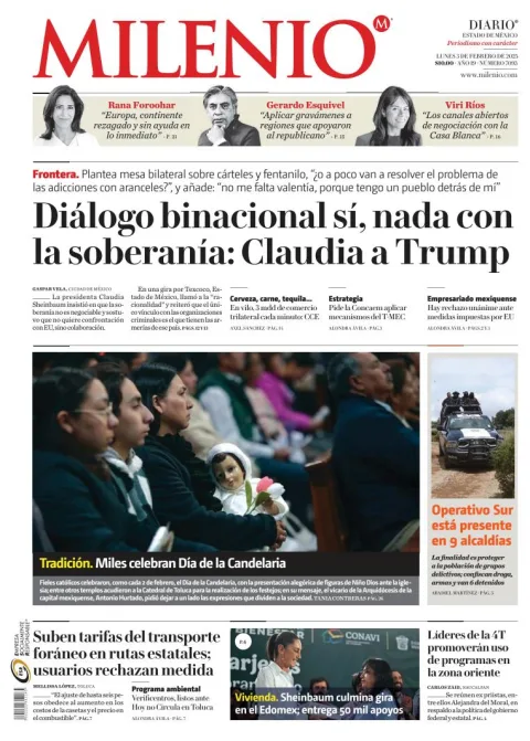 Portada de Milenio Edo de México del lunes, 3 de febrero de 2025