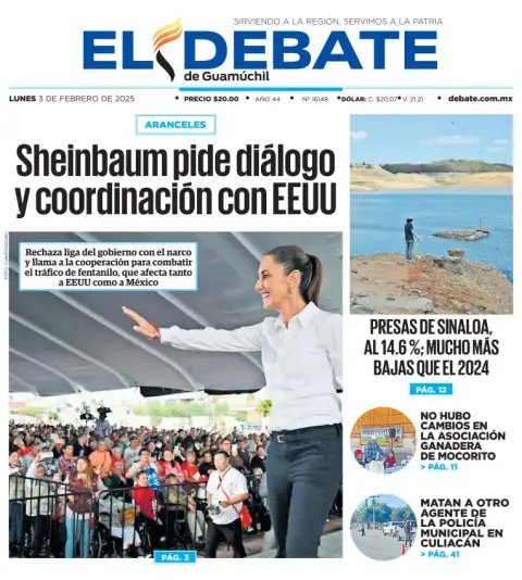 Portada de El Debate de Guamúchil del lunes, 3 de febrero de 2025