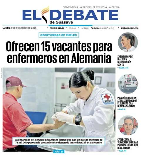Portada de El Debate de Guasave del lunes, 3 de febrero de 2025