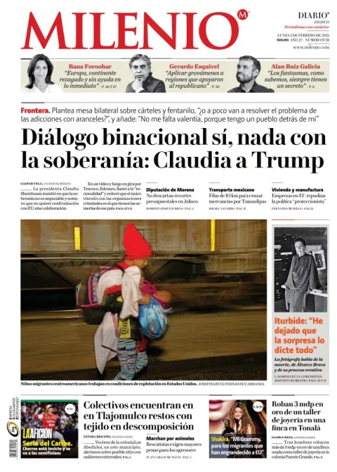 Portada de Milenio Jalisco del lunes, 3 de febrero de 2025