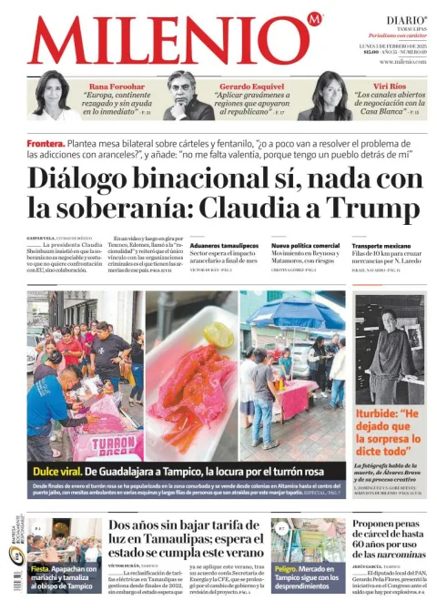 Portada de Milenio Tamaulipas del lunes, 3 de febrero de 2025