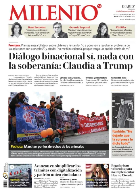 Portada de Milenio Hidalgo del lunes, 3 de febrero de 2025