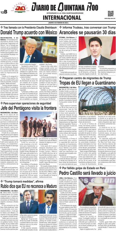 Portada de Diario de Quintana Roo (contra Portada)