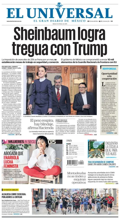 Portada de El Universal del martes, 4 de febrero de 2025
