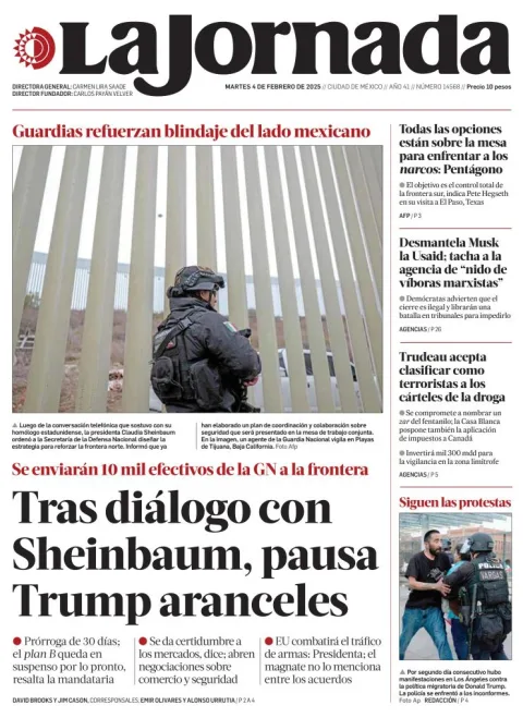 Portada de La Jornada del martes, 4 de febrero de 2025