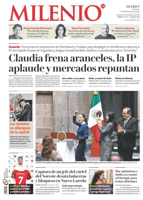 Portada de Milenio del martes, 4 de febrero de 2025