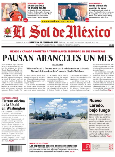 Portada de El Sol de México del martes, 4 de febrero de 2025