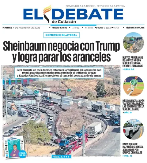 Portada de El Debate de Culiacán del martes, 4 de febrero de 2025
