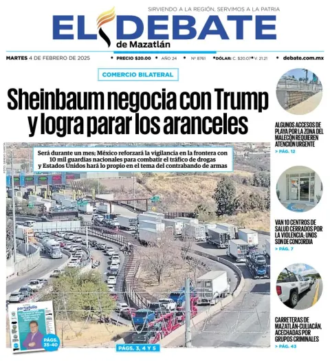 Portada de El Debate de Mazatlán del martes, 4 de febrero de 2025