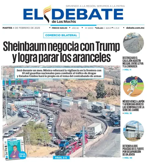 Portada de El Debate de los Mochis del martes, 4 de febrero de 2025