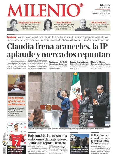 Portada de Milenio Edo de México del martes, 4 de febrero de 2025
