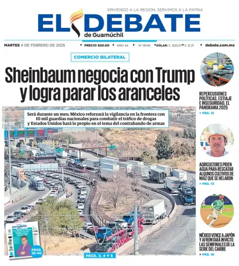 Portada de El Debate de Guamúchil del martes, 4 de febrero de 2025