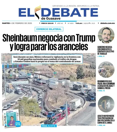Portada de El Debate de Guasave del martes, 4 de febrero de 2025